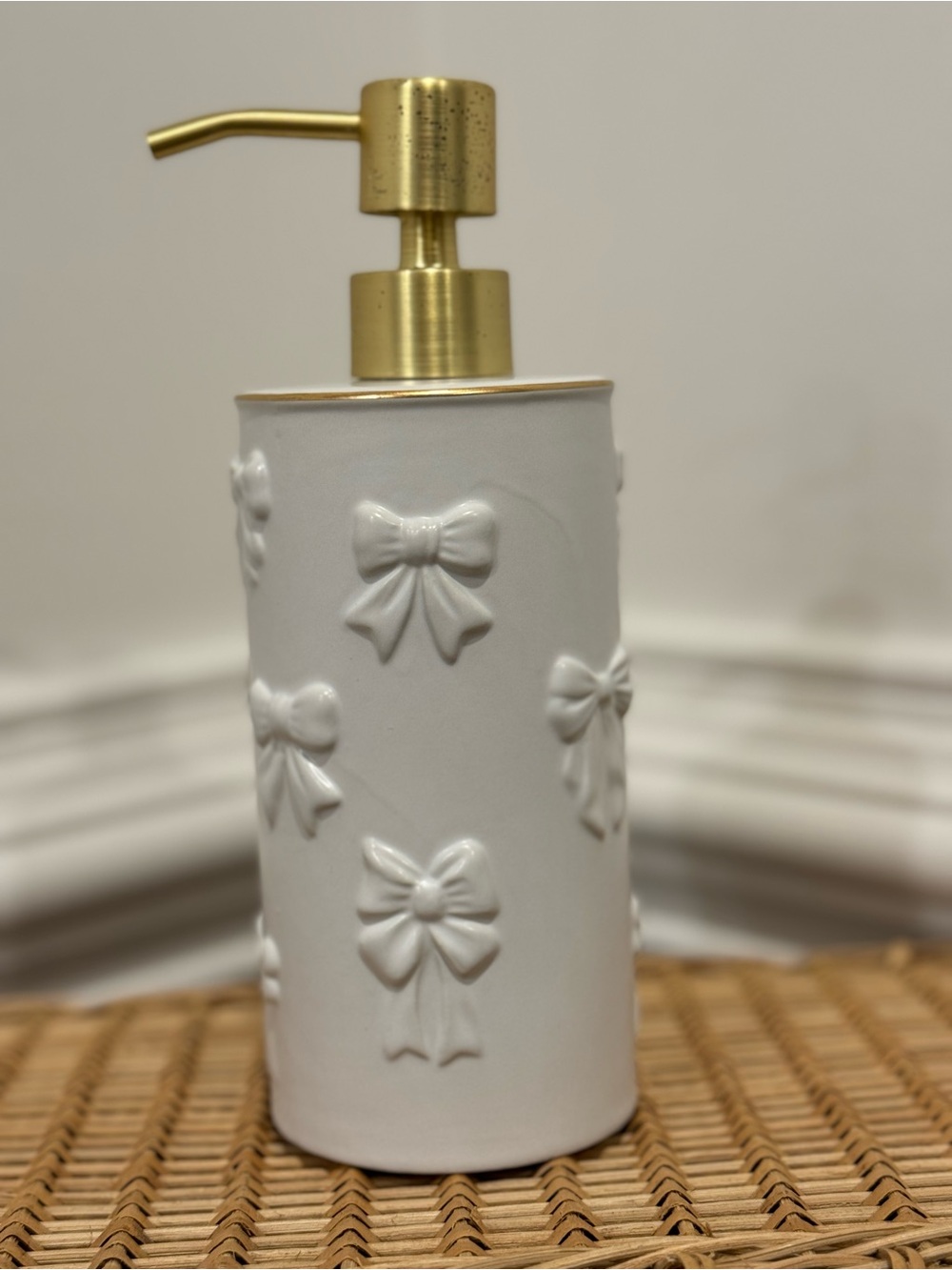 Ceramic Bow Embossed Soap Dispenser with Gold Pump